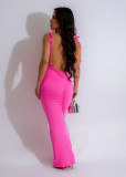 Pink Sexy Suspender Backless Dress