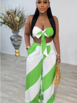 Green Sexy Chest-wrapped Printed Loose Wide-leg Pants Suit