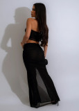 Black Sexy One-Shoulder Slit Long Skirt Two-Piece Set