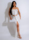 White Sexy One-Shoulder Slit Long Skirt Two-Piece Set