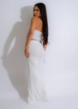 White Sexy One-Shoulder Slit Long Skirt Two-Piece Set