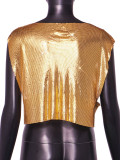 Golden Stylish Metallic Boat Collar Sleeveless T-Shirt