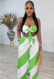 Green Sexy Chest-wrapped Printed Loose Wide-leg Pants Suit