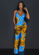Blue Sexy Halterneck Backless Printed Jumpsuit