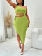 Green Large Size Single Shoulder Hollow Strap Knitted Dress