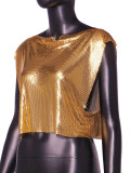Golden Stylish Metallic Boat Collar Sleeveless T-Shirt