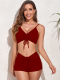 Wine Red Sexy Pit Swimsuit Boxer Briefs Bikini Set
