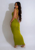 Green Sexy Suspender Backless Dress