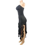 Black Sexy Personalized Bust-wrapped Irregular Dress