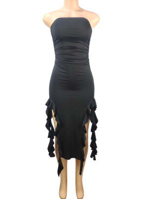 Black Sexy Personalized Bust-wrapped Irregular Dress