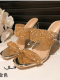 Golden Stylish Stiletto Square Toe Open Toe Sandals
