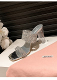 Silver Stylish Stiletto Square Toe Open Toe Sandals