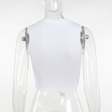 White Fashionable O-Neck Casual Versatile Printed Vest