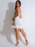 White Fashionable Strappy Sequined See-Through Bag Hip Dress