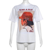White Fashionable Personalized Avatar Printed Loose Short-Sleeved T-Shirt