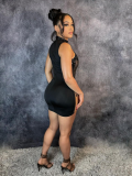Black O-Neck Sleeveless See-Through Sequin Bag Hip Sexy Dress