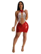 Red Fashionable O-Neck Sleeveless See-Through Mesh Gauze Bag Hip Dress