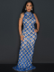 Blue O-Neck Sleeveless Sequined Slim Backless Sexy Bag Hip Dress