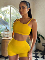 Yellow Sexy Midriff-Baring Vest High-Waisted Butt-Lifting Sports Two-Piece