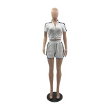White Casual Stand-Collar Short-Sleeved Fashionable Two-Piece Set