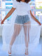 White Sexy And Fashionable See-Through Mesh Splicing T-Shirt