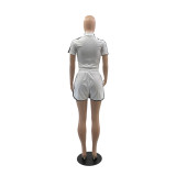 White Casual Stand-Collar Short-Sleeved Fashionable Two-Piece Set