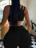 Black Sexy Midriff-Baring Vest High-Waisted Butt-Lifting Sports Two-Piece
