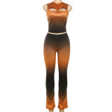 Orange Hollow Midriff-Baring Vest High-Waisted Slim Trousers Two Pieces