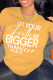 Yellow Printed Letters Round Neck Short Sleeve T-Shirt