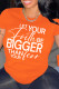 Orange Printed Letters Round Neck Short Sleeve T-Shirt