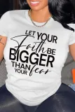 White Printed Letters Round Neck Short Sleeve T-Shirt