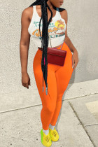 Orange Sexy Tight Tank Top and Trousers Two Piece Set