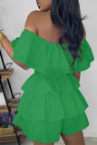 Green Sexy One-Shoulder Multi-Layered Patchwork Pleated Jumpsuit