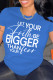 Blue Printed Letters Round Neck Short Sleeve T-Shirt