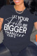 Navy Blue Printed Letters Round Neck Short Sleeve T-Shirt