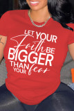 Red Printed Letters Round Neck Short Sleeve T-Shirt
