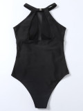 Black Sexy Women's Network Yarn Splicing One-piece Swimsuit