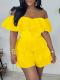 Yellow Sexy One-Shoulder Multi-Layered Patchwork Pleated Jumpsuit