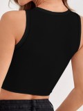 Black Fashionable Casual Tight-Fitting Midriff-Baring Letter Print Tank Top