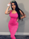 Rose Red Sexy Fashion Ribbed Sleeveless Slip Dress