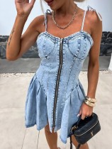 Blue Fashionable and Personalized Suspender Denim Dress