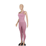 Pink Fashionable Threaded Vest Yoga Sports Two-Piece Set