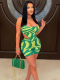 Green Sexy Women's Suspender Zebra Print Two-Piece Set