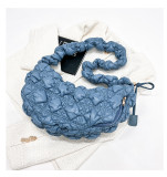 Blue Casual Cloud Pleated Armpit Dumpling Shoulder Crossbody Bag