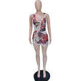 Sexy Sleeveless Printed Lace-Up Bodycon Dress