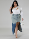 Fashionable Denim Woven Gradient Slit Skirt