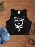 Black Fashionable Casual Tight-Fitting Midriff-Baring Letter Print Tank Top