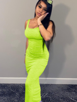 Fluorescent Green Sexy Fashion Ribbed Sleeveless Slip Dress