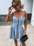 Blue Fashionable and Personalized Suspender Denim Dress