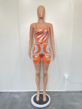 Orange Sexy Women's Suspender Zebra Print Two-Piece Set
